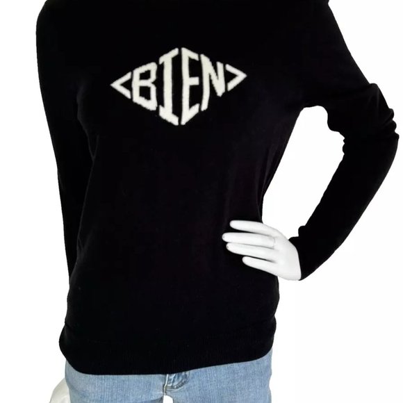 Halogen Bien Graphic Sweater Pullover CrewNeck Shoulder Zip Long Sleeve Black M - Picture 3 of 6
